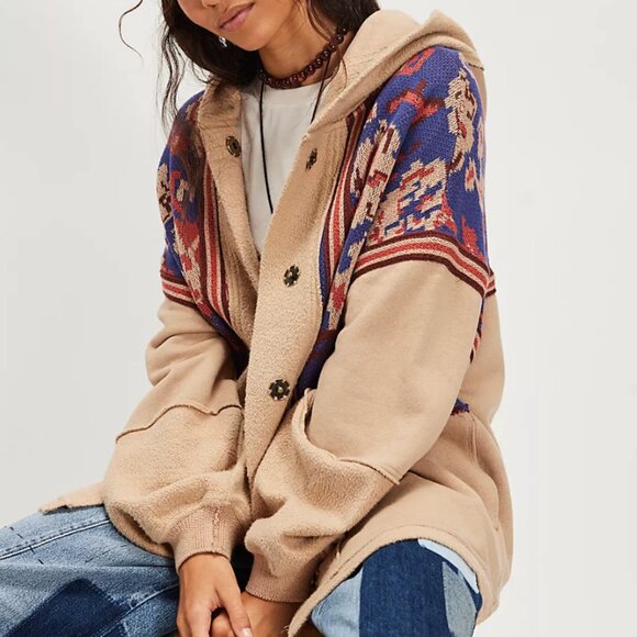 Free People Bowery Cardigan Hoodie Oversized Slouchy Cotton Jacket